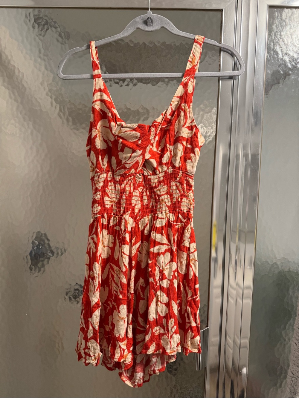 Final Touch Red and Cream Floral Smocked One-Piece